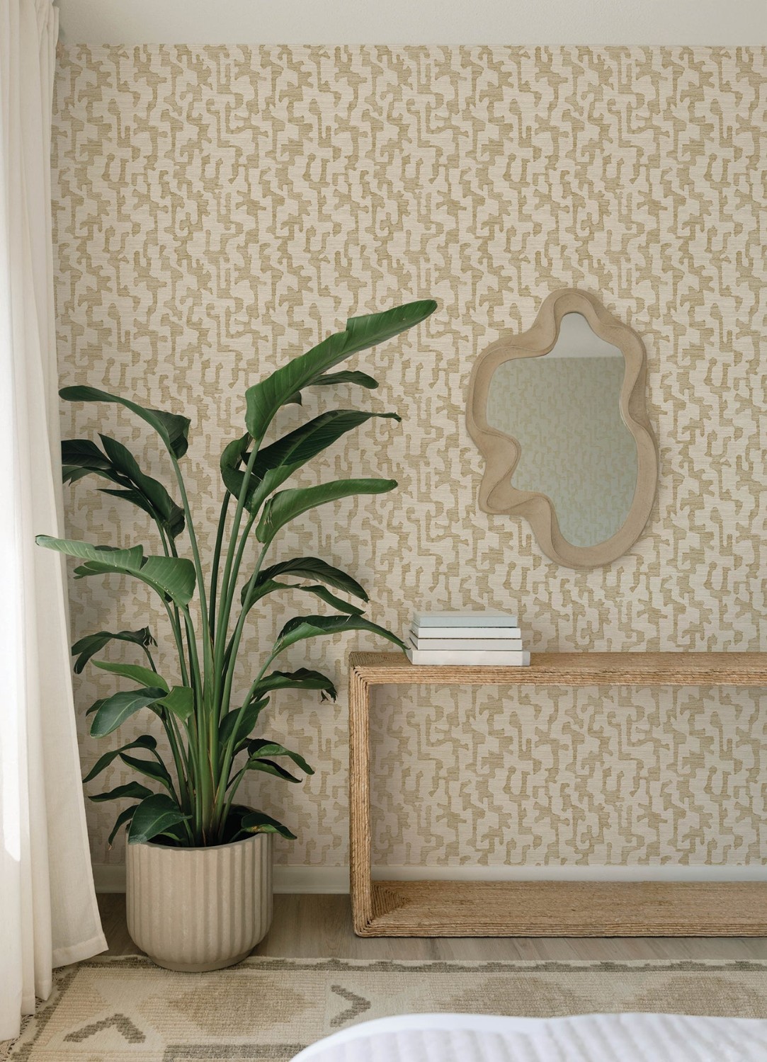 Cipher Chestnut Geometric Faux Grasscloth Wallpaper