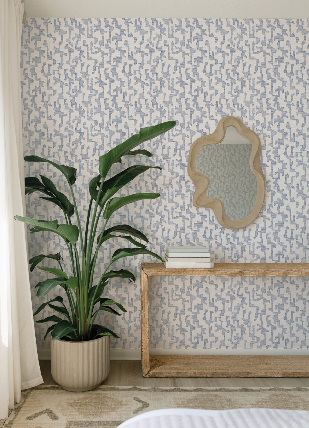 Cipher Blue Geometric Faux Grasscloth Wallpaper