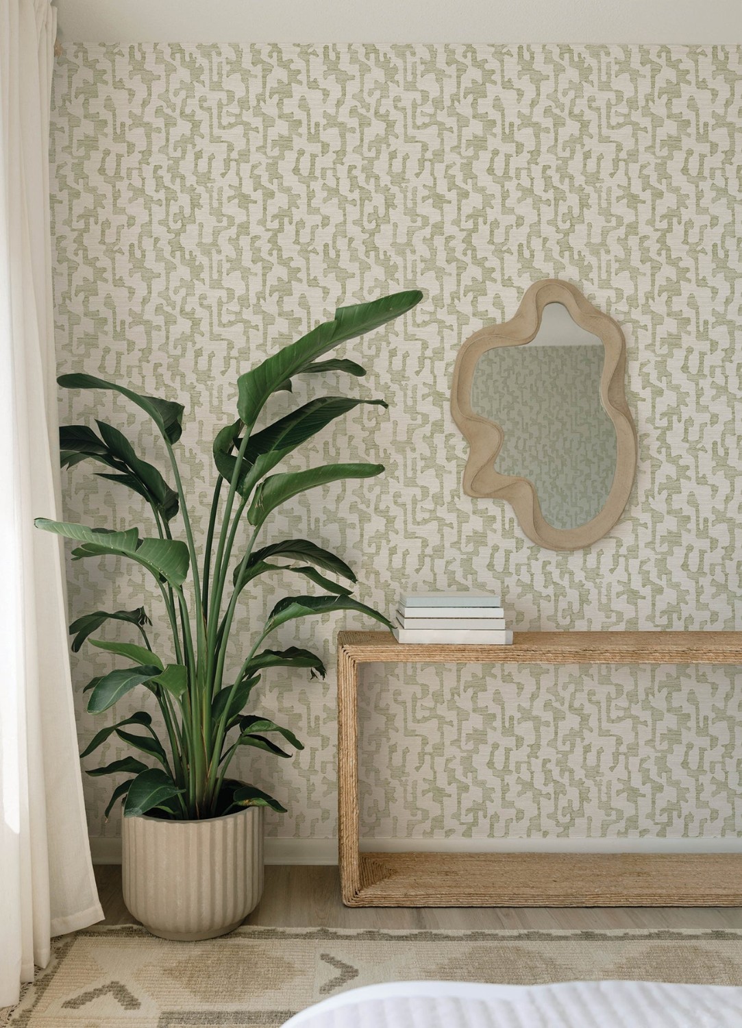 Cipher Moss Geometric Faux Grasscloth Wallpaper