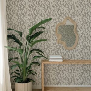 Cipher Black Geometric Faux Grasscloth Wallpaper