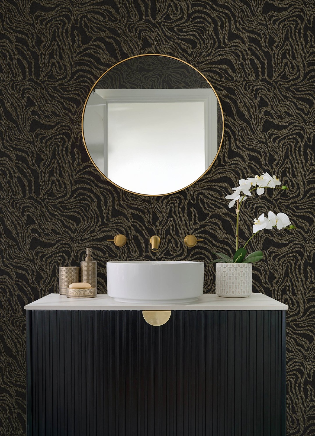 Massar Black Modern Marbled Wallpaper