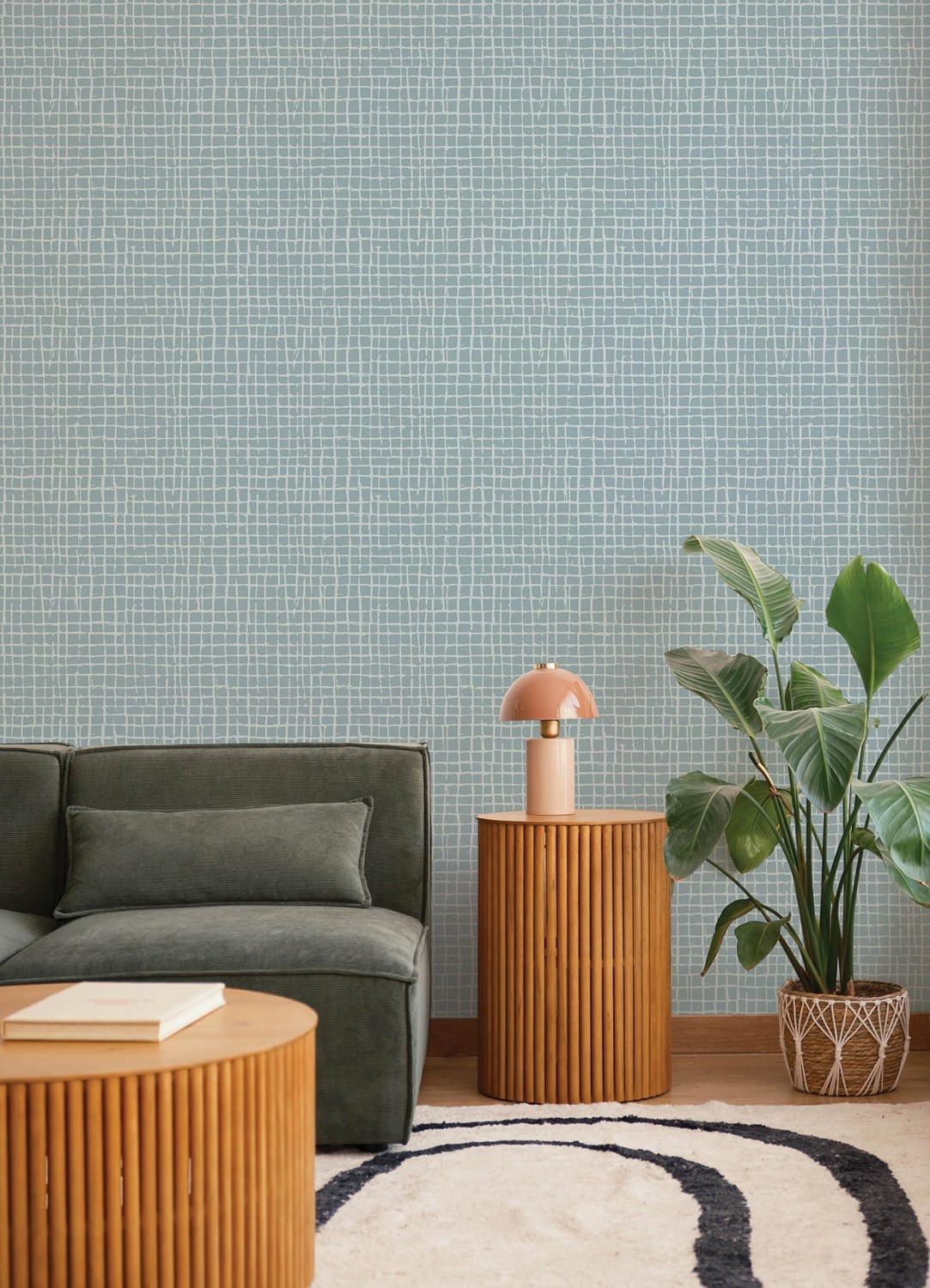 Albin Sky Blue Gridline Wallpaper