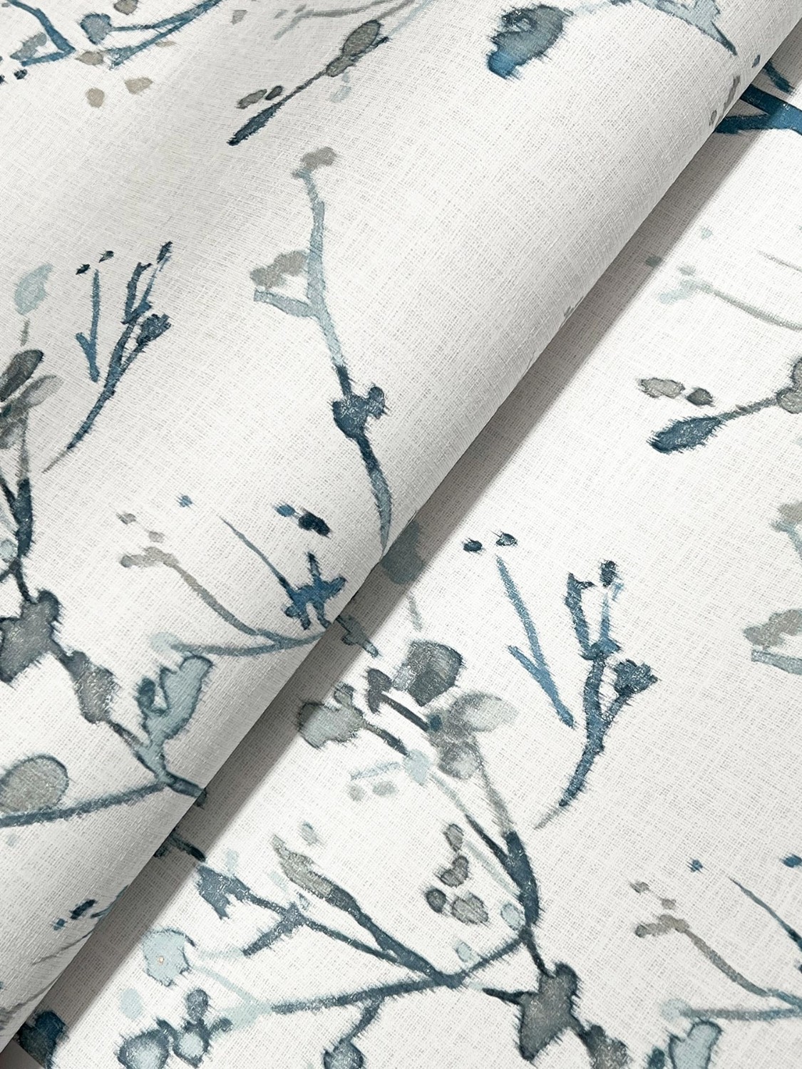 Silverling Blue Budding Branches Wallpaper