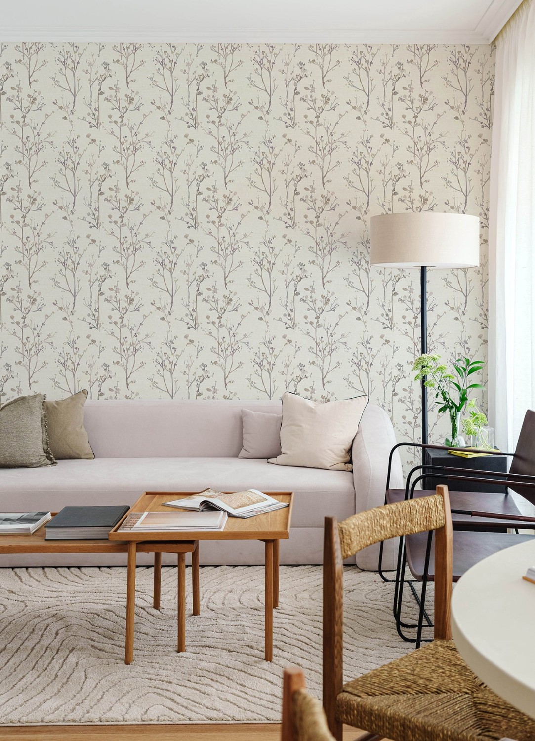 Silverling Lavender Budding Branches Wallpaper