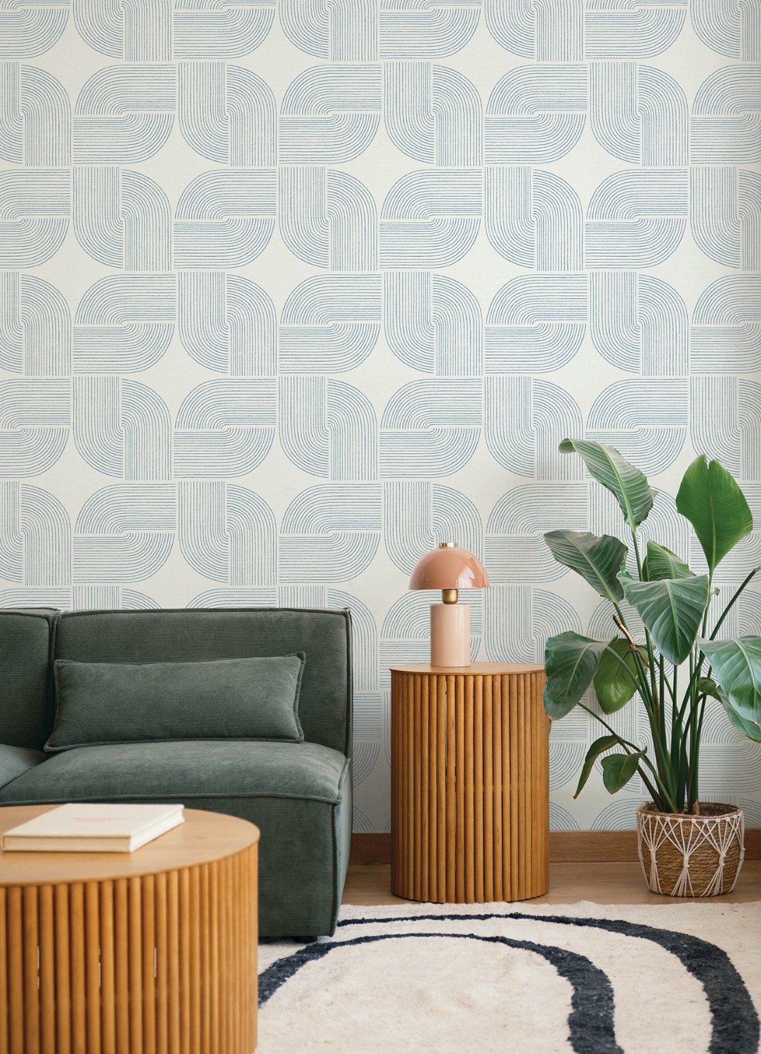 Savoye Dark Blue Spiral Arches Wallpaper