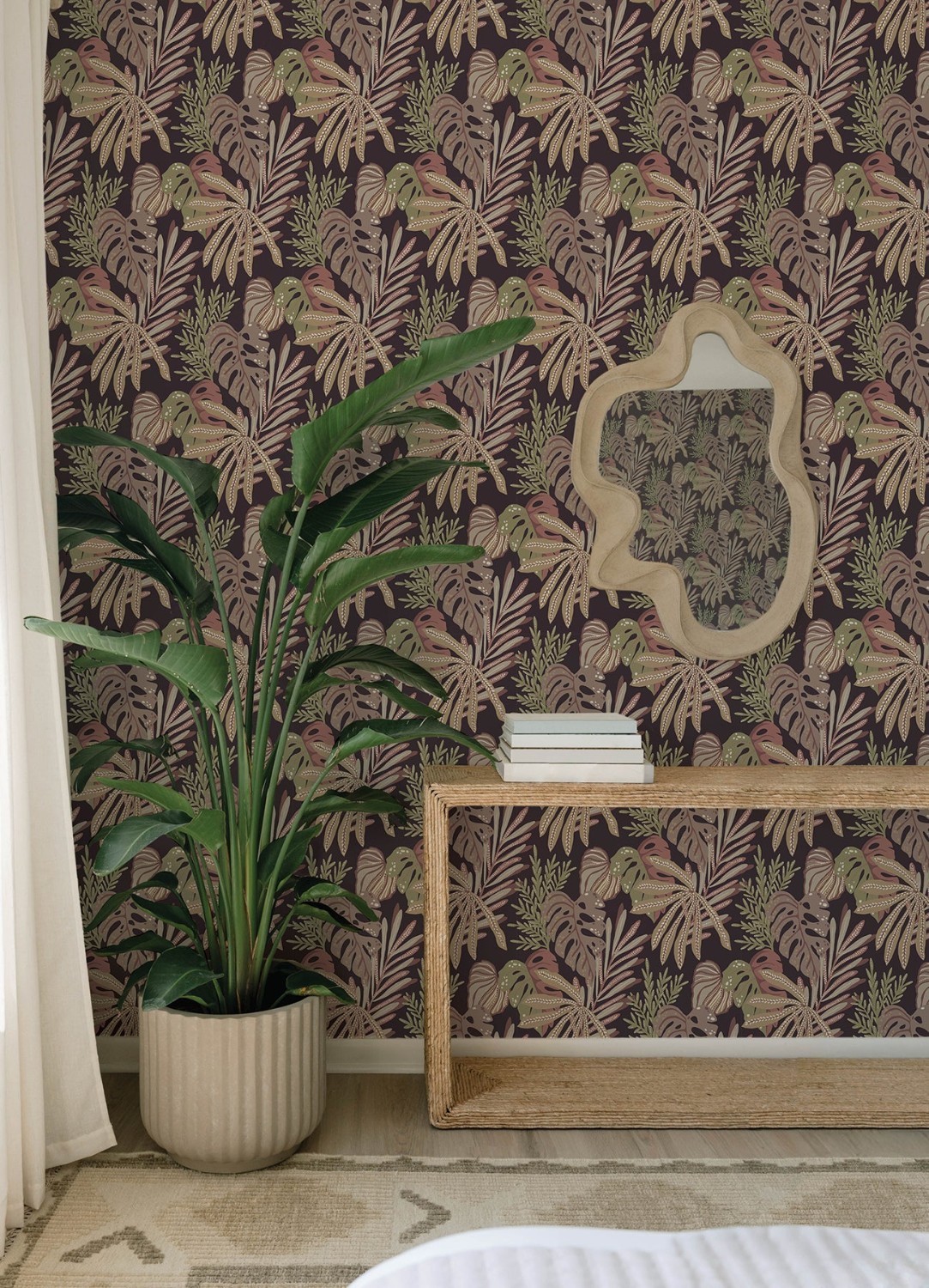 Alocasia Burgundy Tropical Foliage Wallpaper