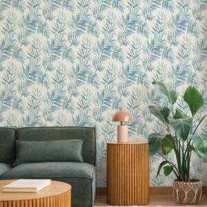Serenade Blue Ferns Wallpaper