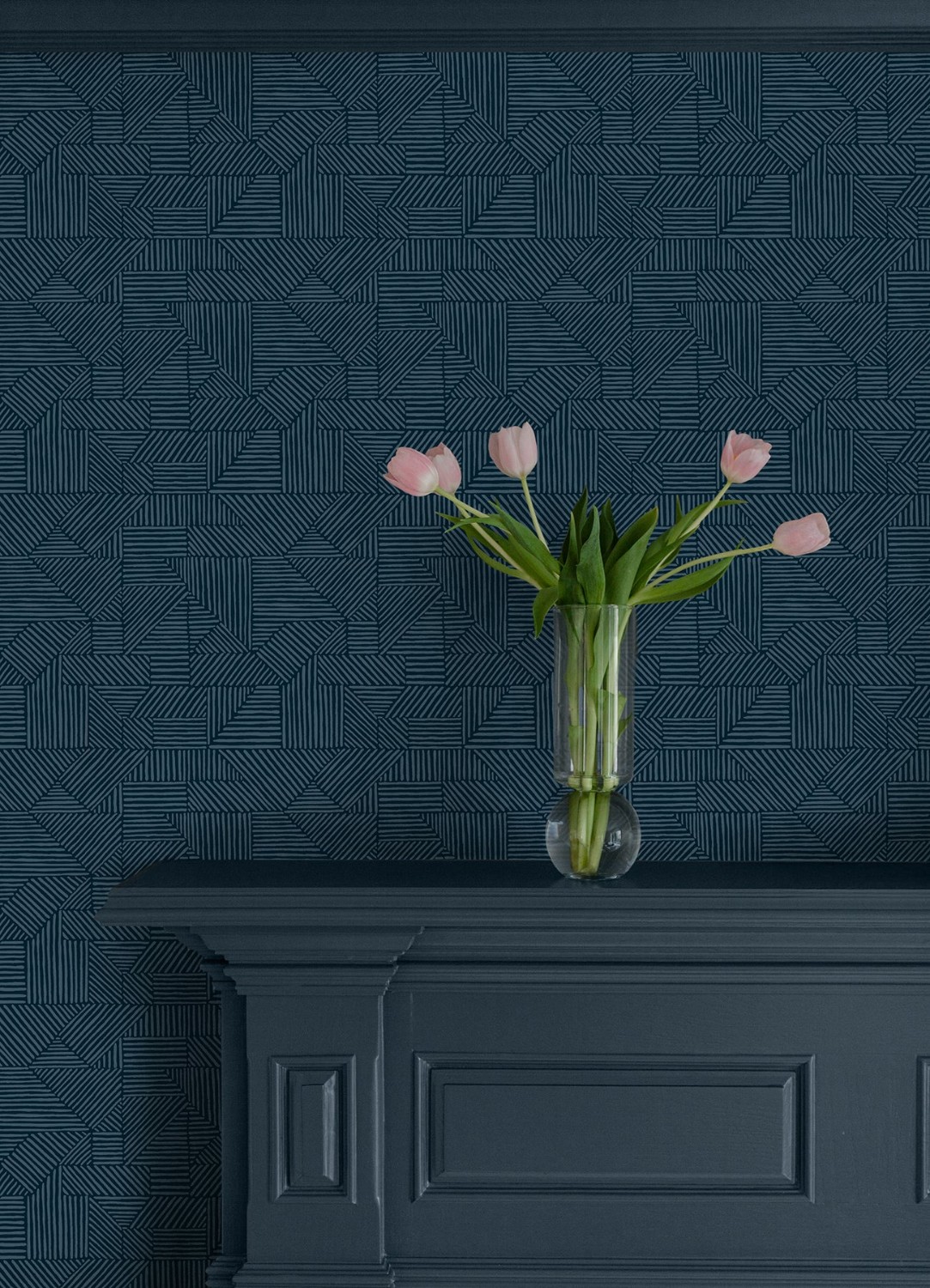Crescendo Dark Blue Block Geometric Wallpaper