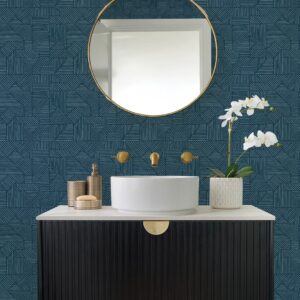 Crescendo Dark Blue Block Geometric Wallpaper