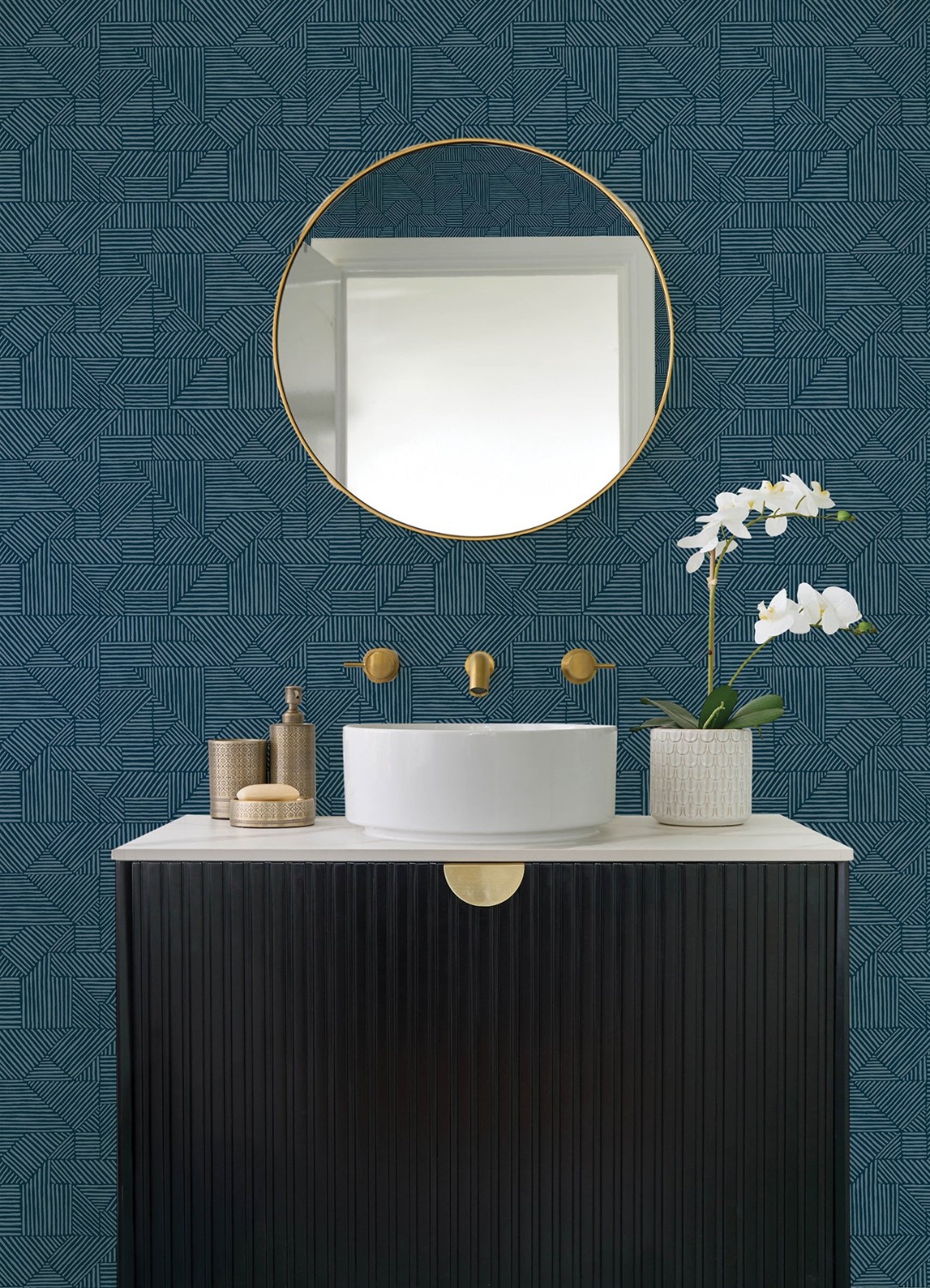 Crescendo Dark Blue Block Geometric Wallpaper