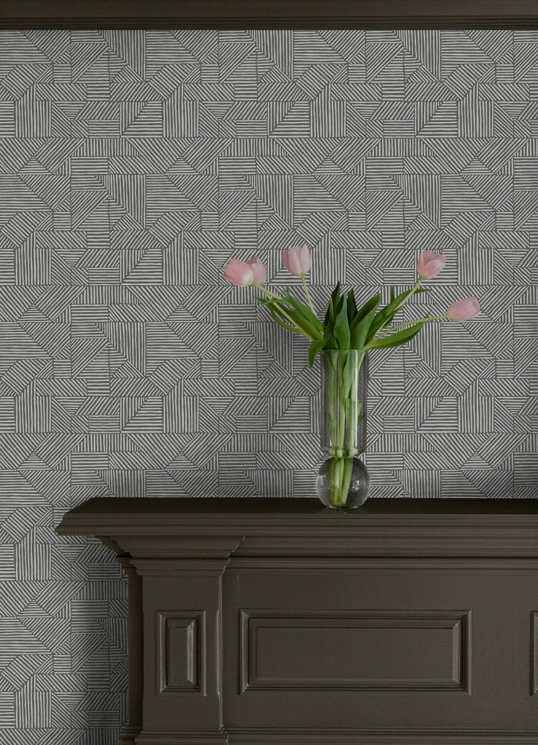Crescendo Dark Grey Block Geometric Wallpaper