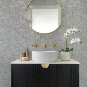 Crescendo Dark Grey Block Geometric Wallpaper