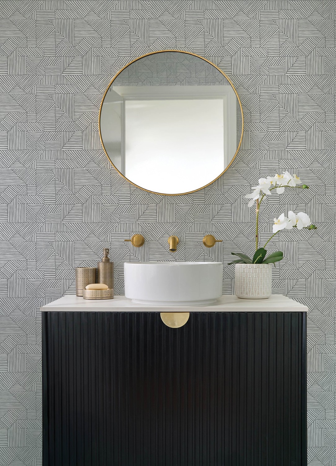 Crescendo Dark Grey Block Geometric Wallpaper
