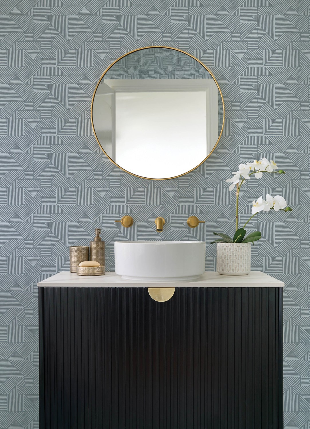 Crescendo Blue Block Geometric Wallpaper
