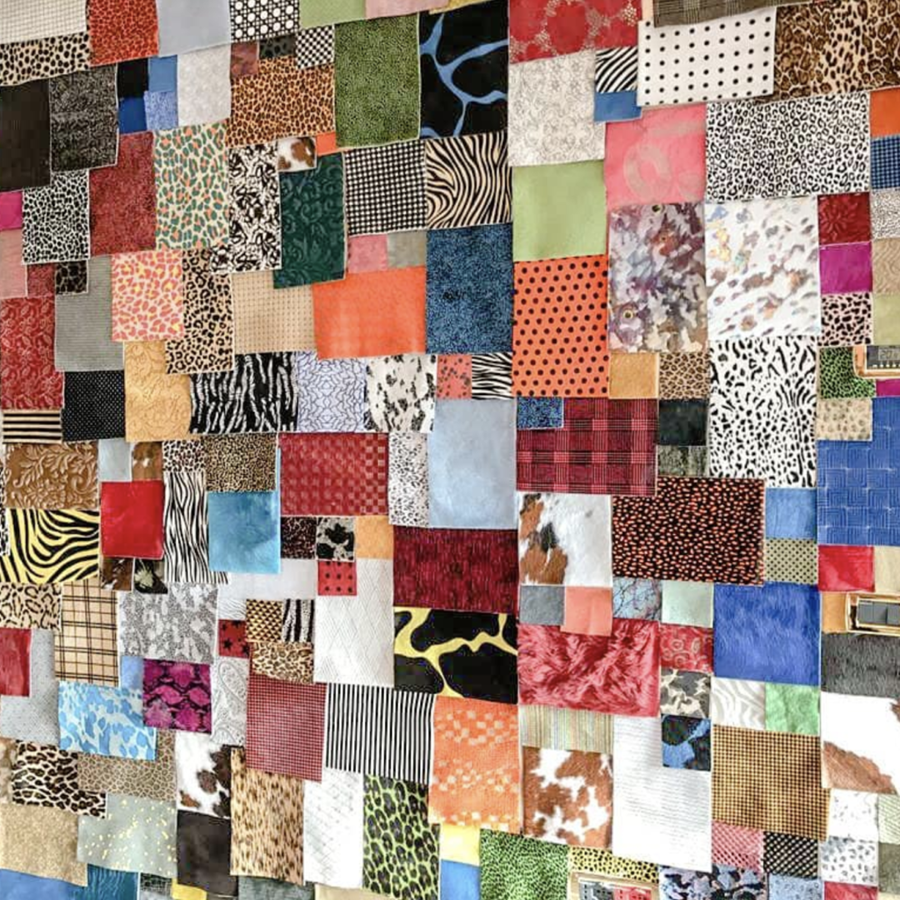 Capelli laser cut hair on hide in a patchwork of colours