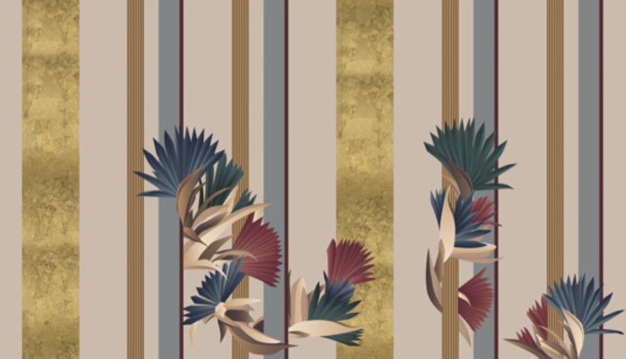 Misha Esotismi: gold and cream stripes with painted flowers