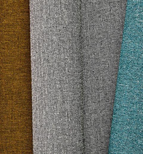 Designtex fabrics in mustard, grey and teal