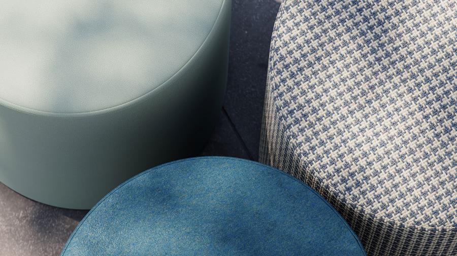 Round cushions in blue Designtex Mackintosh