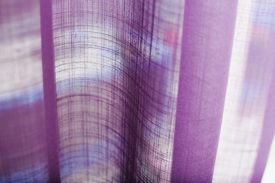 Sheer Svensson curtain in a pink and violet check
